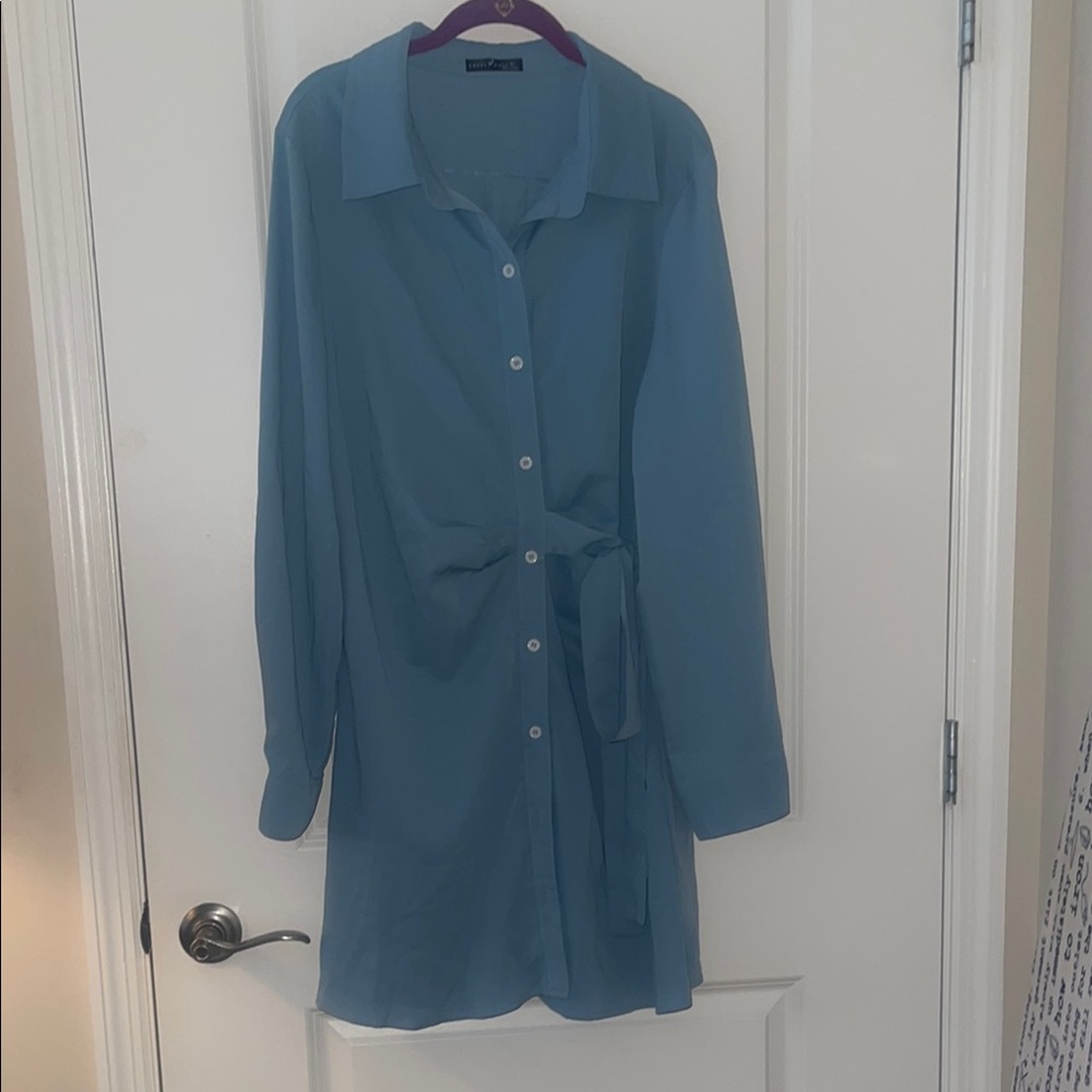 Blue Button-Up Shirt Dress